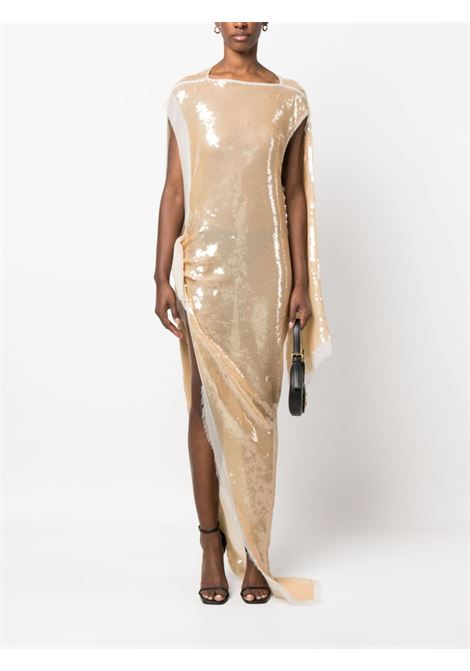 Champagne beige asymmetric sequinned chiffon maxi dress - women RICK OWENS | RO01C5580SEM10854